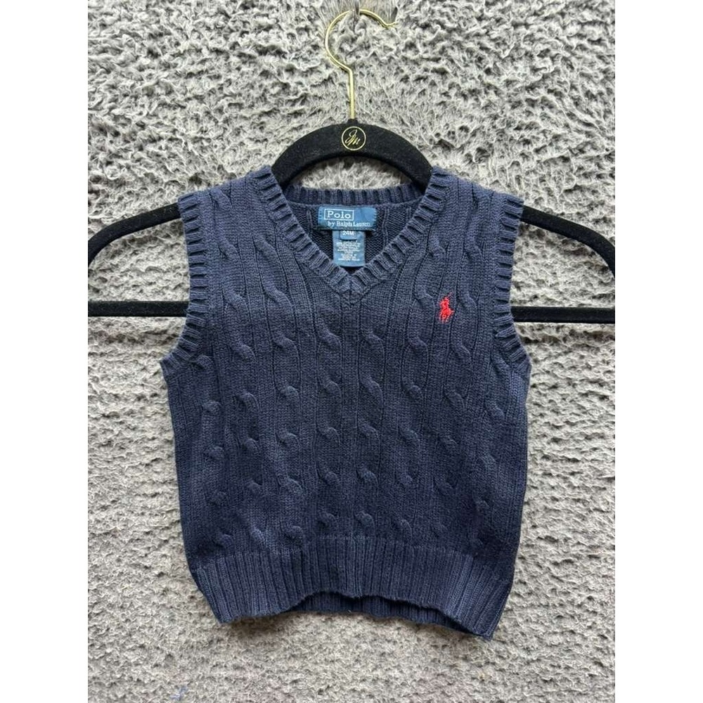 Polo Ralph Lauren Cable-Knit Cotton Sweater Vest Navy Blue Toddlers Size 24M